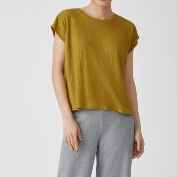 Eileen Fisher Tops - EILEEN FISHER Boxy Crewneck Top Organic Linen Mustard Yellow